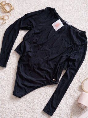 Savage X Fenty Black Sheer Lace Bodysuit Long Sleeve Size 2X